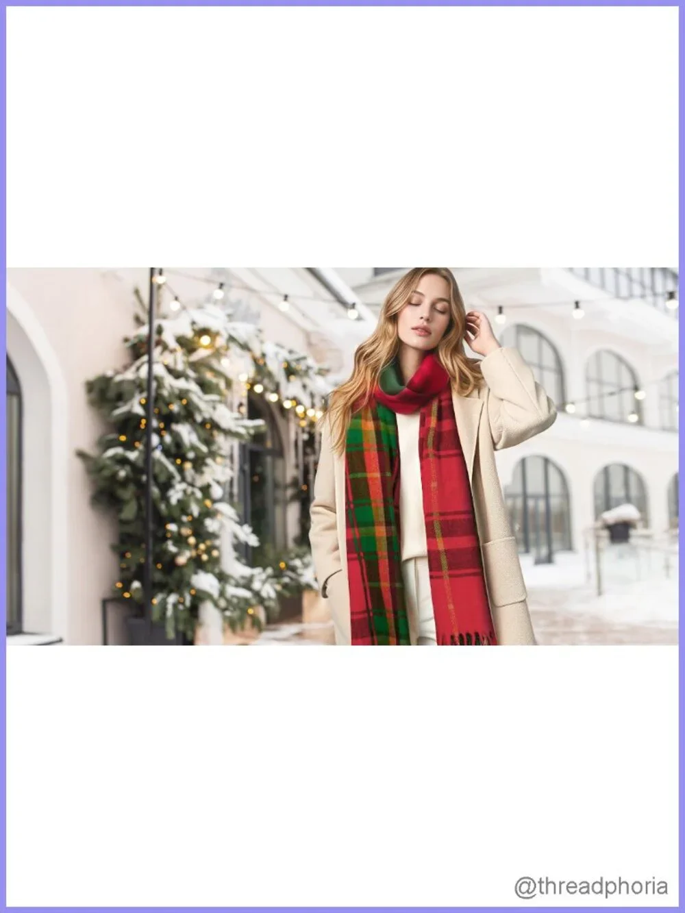 Cozy Plaid Winter Scarf for Women, Soft Acrylic Wrap Shawl Blanket